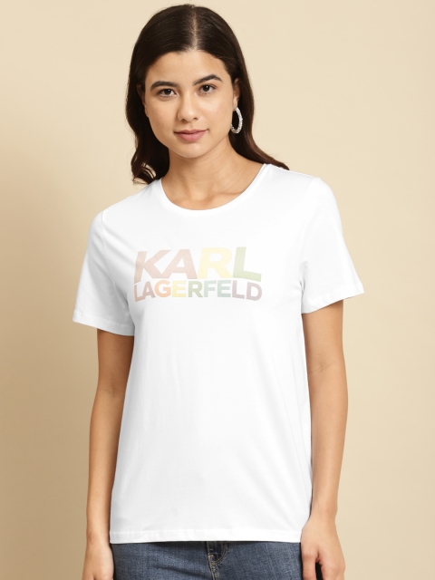 COVER STORY Women White & Mustard Yellow Typography Printed T-Shirt