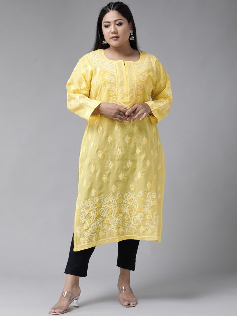 ADA Women Plus Size Yellow & White Ethnic Motifs Pure Cotton Chikankari Embroidered Kurta
ADA Women Plus Size Yellow & White Ethnic Motifs Pure Cotton Chikankari Embroidered Kurta