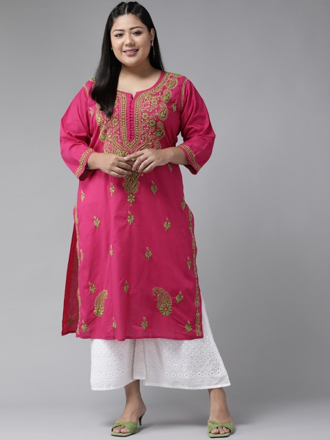 ADA Women Plus Size Pink & Green Chikankari Hand Embroidered Sustainable Straight Kurta
ADA Women Plus Size Pink & Green Chikankari Hand Embroidered Sustainable Straight Kurta