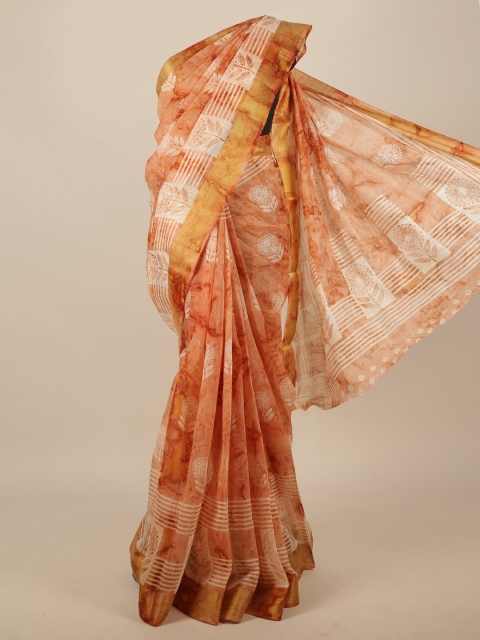 Pothys Peach-Coloured Floral Saree