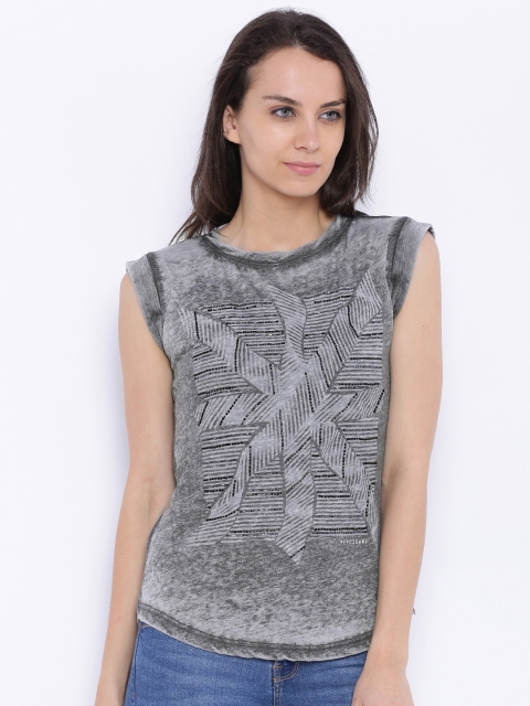 Pepe Jeans Women Grey Printed Regular Top