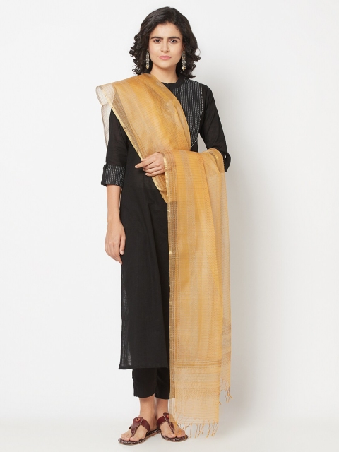Fabindia Mustard Maheshwari Printed Cotton Silk Dupatta