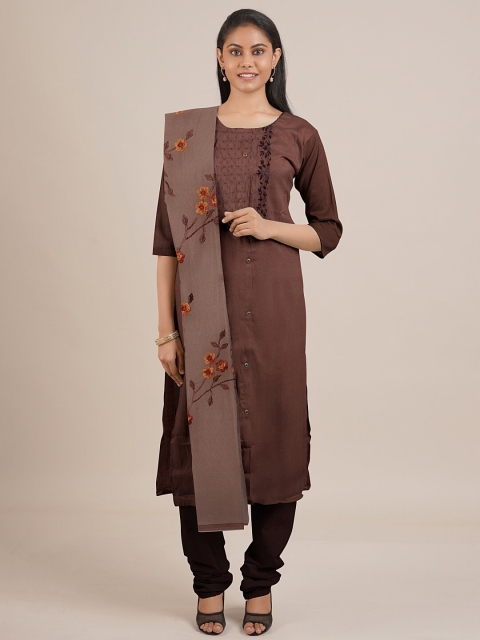 Pothys Brown & Grey Unstitched Dress Material