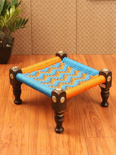 EXIM DECOR Brown & Orange Handcrafted Wooden Rope Chowki