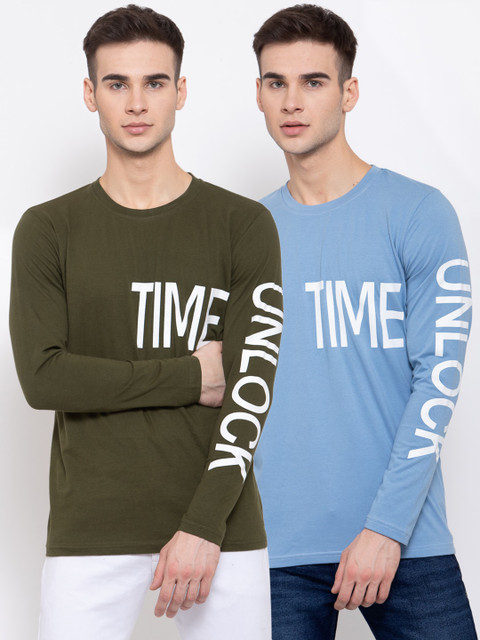 KAY DEE Men Olive Green Blue Typography Printed Pack of 2 Slim Fit Pure Cotton T-shirt
KAY DEE Men Olive Green Blue Typography Printed Pack of 2 Slim Fit Pure Cotton T-shirt