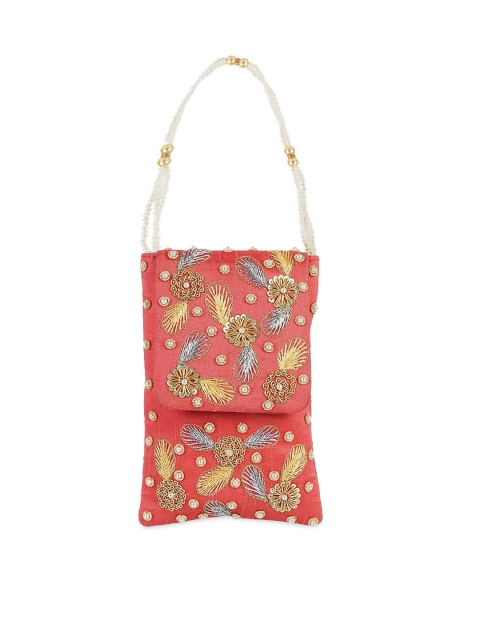 Metro Orange & Gold-Toned Embellished Handheld Bag