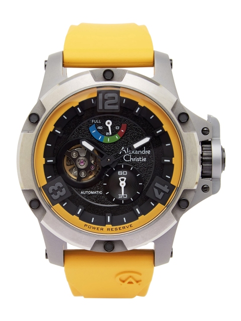 Alexandre Christie Men Black Dial & Yellow Straps Analogue Automatic Motion Powered Watch
Alexandre Christie Men Black Dial & Yellow Straps Analogue Automatic Motion Powered Watch