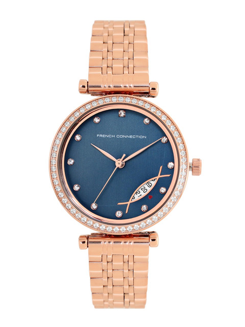 French Connection Women Rose Gold-Toned Embellished Dial & Blue Stainless Steel Bracelet Style Straps Watch
French Connection Women Rose Gold-Toned Embellished Dial & Blue Stainless Steel Bracelet Style Straps Watch