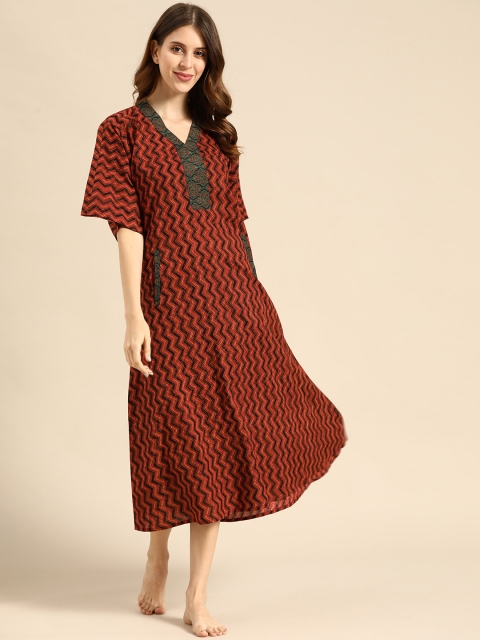 MABISH by Sonal Jain Rust Brown & Black Cotton Chevron Printed Kaftan Nightdress
MABISH by Sonal Jain Rust Brown & Black Cotton Chevron Printed Kaftan Nightdress