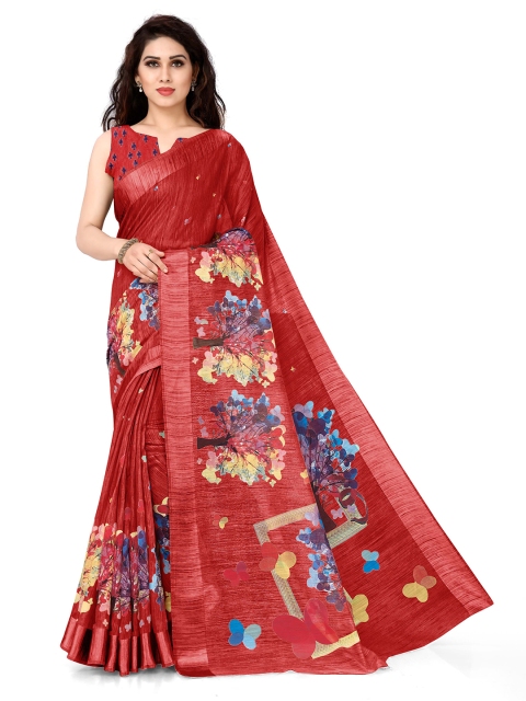 KALINI Red & Yellow Colourblocked Saree