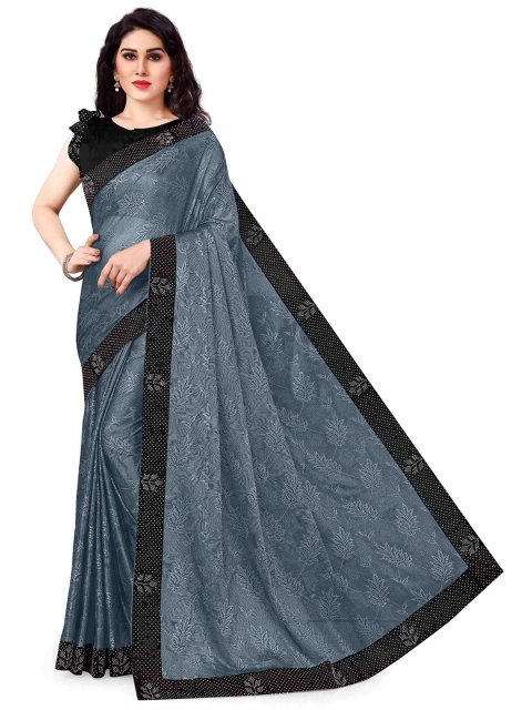 KALINI Grey & Black Woven Design Beads and Stones Saree