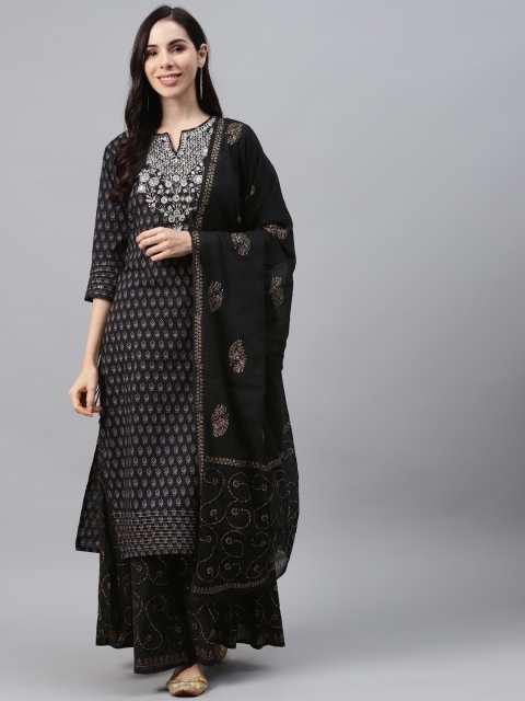 Silai Bunai Women Black & Blue Printed Mirror Work Cotton Kurta with Palazzos & Dupatta
Silai Bunai Women Black & Blue Printed Mirror Work Cotton Kurta with Palazzos & Dupatta