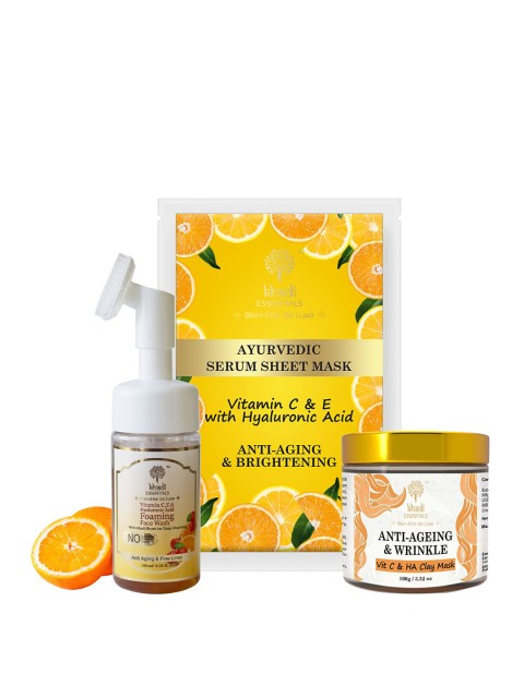KHADI ESSENTIALS Vit C, E, HA Sheet Mask, Clay Mask & Foaming Face Wash Combo, Yellow
KHADI ESSENTIALS Vit C, E, HA Sheet Mask, Clay Mask & Foaming Face Wash Combo, Yellow