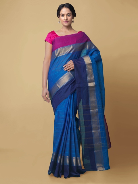 Unnati Silks Blue & Gold Coloured Woven Design Pure Cotton Uppada Sustainable Saree
Unnati Silks Blue & Gold Coloured Woven Design Pure Cotton Uppada Sustainable Saree