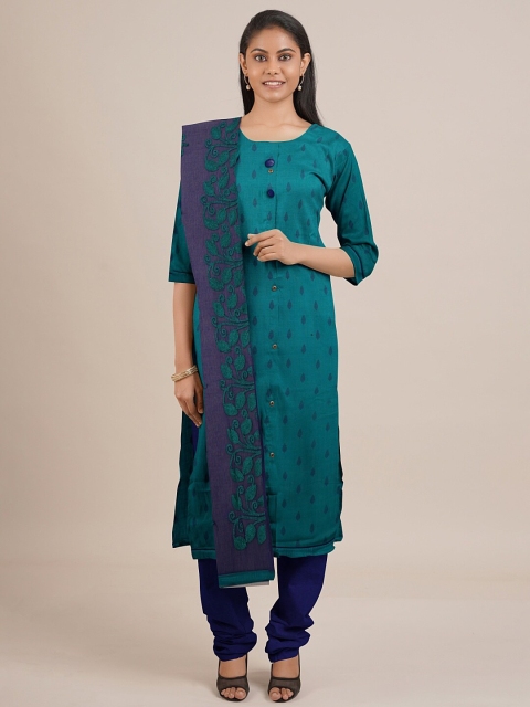 Pothys Blue Printed Unstitched Dress Material
