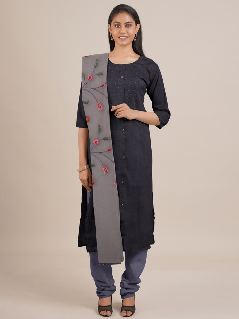 Pothys Grey Unstitched Dress Material
