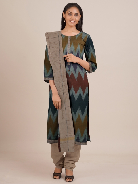 Pothys Mustard & Multicoloured Printed Unstitched Dress Material