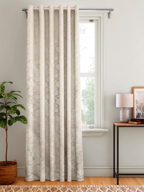 Aura Cream-Coloured & White Floral Patterned Single Door Curtain