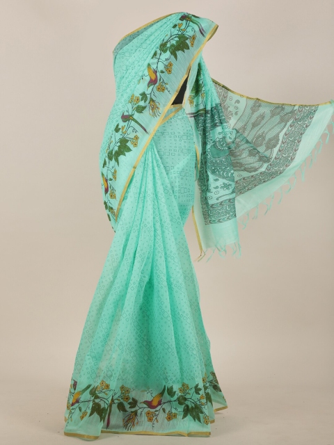 Pothys Sea Green & Green Saree