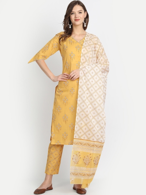 Anubhutee Women Mustard Yellow Printed Angrakha Pure Cotton Kurta with Trousers & Dupatta
Anubhutee Women Mustard Yellow Printed Angrakha Pure Cotton Kurta with Trousers & Dupatta