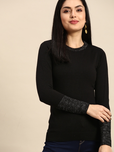 Anouk Women Black Acrylic Winter Pullover
