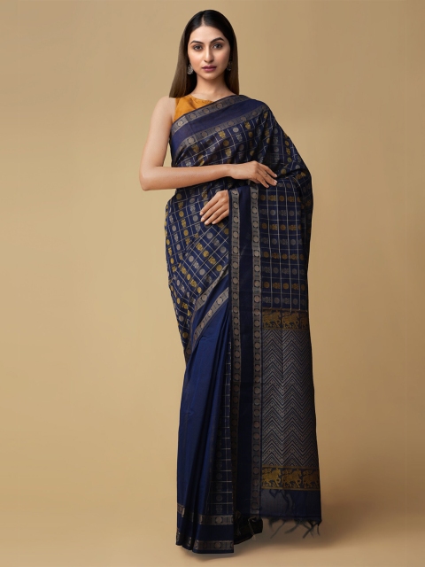 Unnati Silks Navy Blue & Gold-Coloured Pure Cotton Handloom Sustainable Mysore Silk Saree
Unnati Silks Navy Blue & Gold-Coloured Pure Cotton Handloom Sustainable Mysore Silk Saree