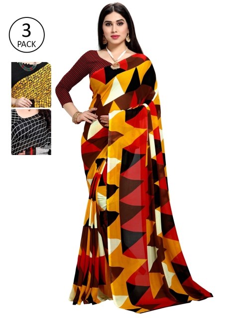 KALINI Pack Of 3 Printed Saree, Grey