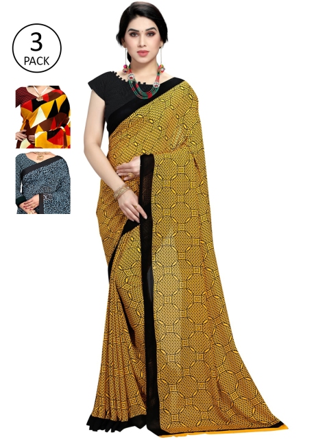 KALINI Women Pack Of 3 Printed Saree, Black