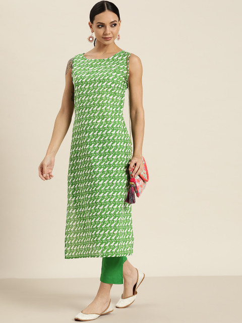 Sangria Women Green & White Printed Regular Pure Cotton Kurta with Trousers
Sangria Women Green & White Printed Regular Pure Cotton Kurta with Trousers