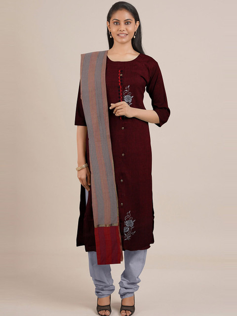 Pothys Maroon & Grey Embroidered Unstitched Dress Material
Pothys Maroon & Grey Embroidered Unstitched Dress Material