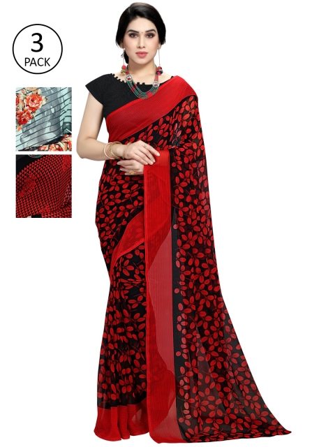 KALINI Pack Of 3 Printed Saree, Red