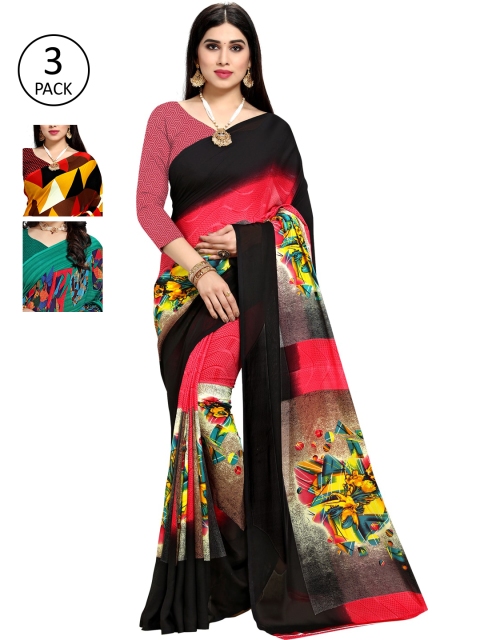 KALINI Pack Of 3 Printed Sarees, Red