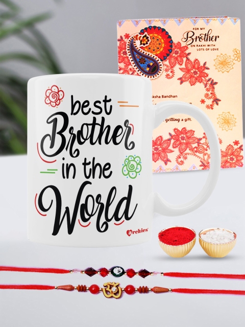 Archies Special Combo Set of 5 Rakhis with Coffee Mug, Greeting Card & Roli-Chawal, Multi
Archies Special Combo Set of 5 Rakhis with Coffee Mug, Greeting Card & Roli-Chawal, Multi