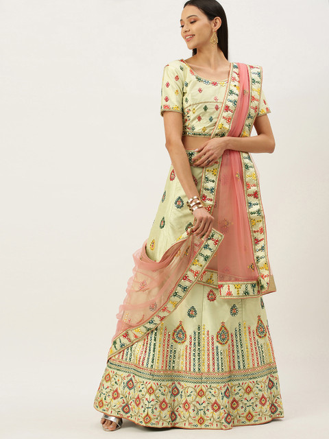 Mameraa Green & Pink Embroidered Semi-Stitched Lehenga & Unstitched Blouse With Dupatta
Mameraa Green & Pink Embroidered Semi-Stitched Lehenga & Unstitched Blouse With Dupatta