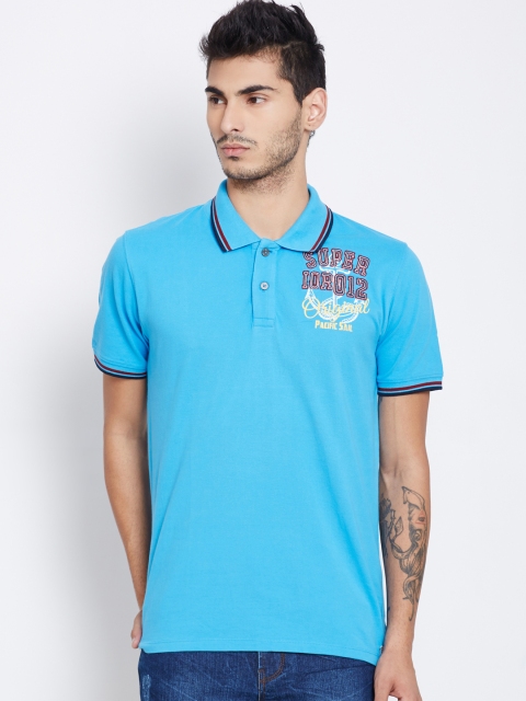 American Swan Men Blue Solid Polo T-shirt