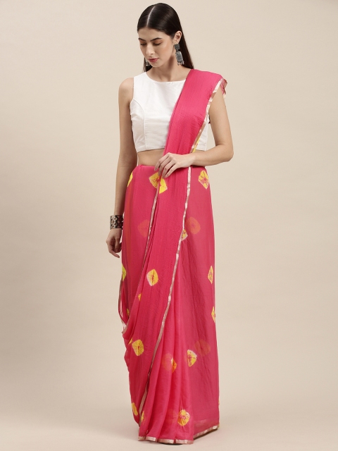 KALINI Pink & Yellow Dyed Bandhani Saree