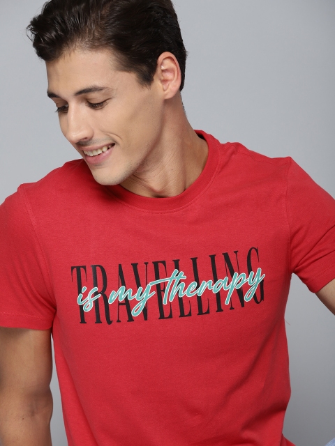 Mast & Harbour Men Red & Black Cotton Typography Printed T-shirt