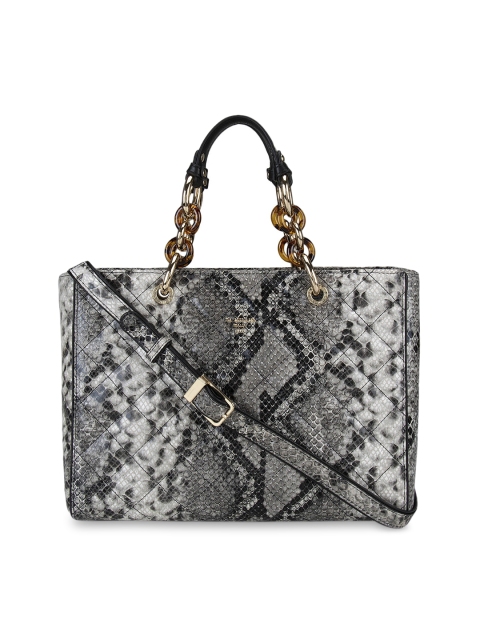 Da Milano Women White & Black Textured Animal Printed Satchel Bag