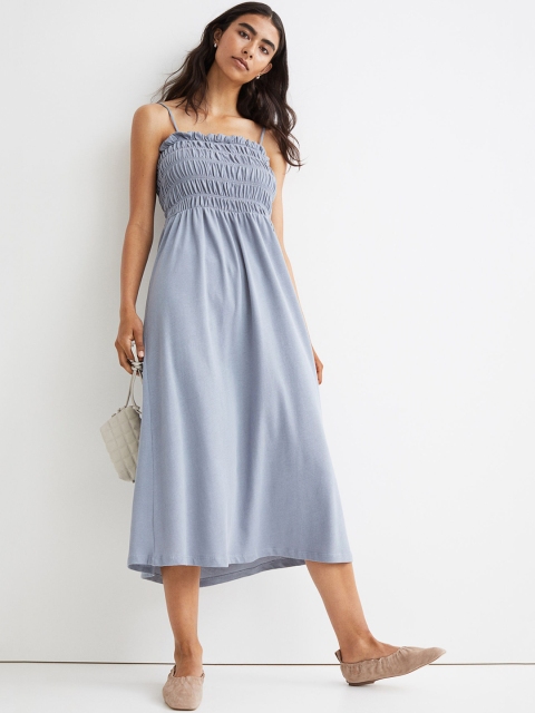 H&M Women Blue Smocking-Detail Dress