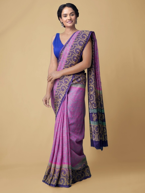 Unnati Silks Women Pink & Purple Pure Hand Block Printed Bengal Silk Sustainable Saree
Unnati Silks Women Pink & Purple Pure Hand Block Printed Bengal Silk Sustainable Saree
