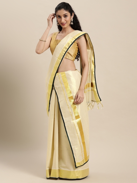 Thara Sarees Off White Ethnic Motifs Kasavu Lehenga Saree