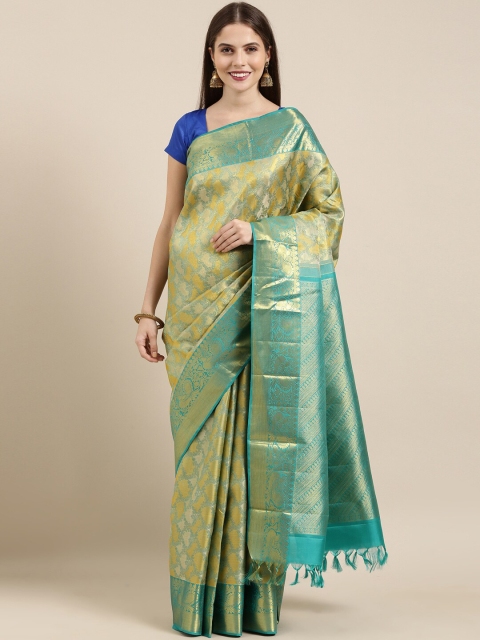 The Chennai Silks Turquoise Blue & Mustard Woven Design Zari Pure Silk Kanjeevaram Saree
The Chennai Silks Turquoise Blue & Mustard Woven Design Zari Pure Silk Kanjeevaram Saree