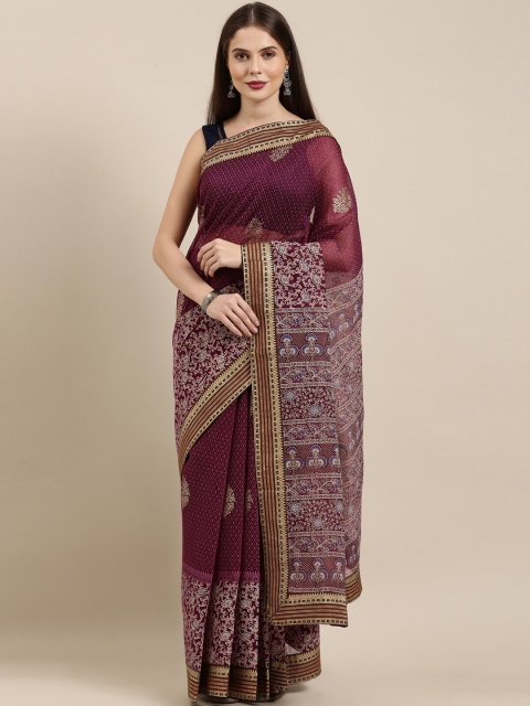 The Chennai Silks Purple & Gold-Toned Floral Printed Pure Cotton Fusion Saree
The Chennai Silks Purple & Gold-Toned Floral Printed Pure Cotton Fusion Saree