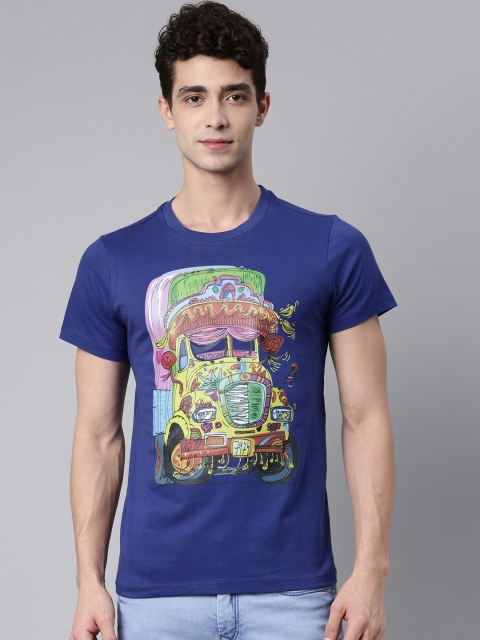 QUANCIOUS Men Blue Organic Cotton Graphic Printed Sustainable T-shirt