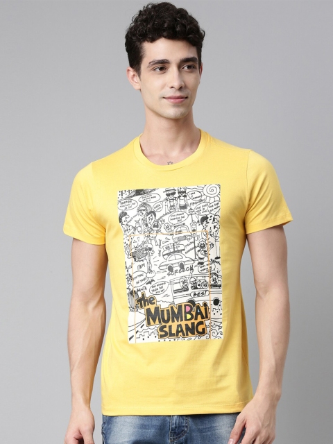 QUANCIOUS Men Mustard Yellow Graphic Printed Sustainable T-shirt