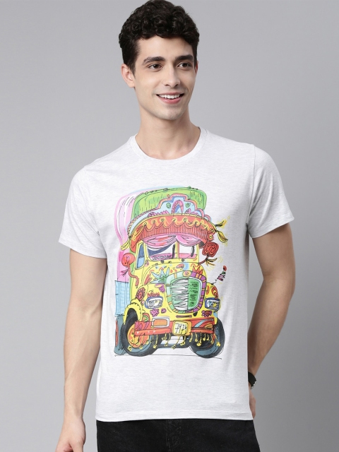 QUANCIOUS Men Grey Melange Organic Cotton Graphic Printed Sustainable T-shirt