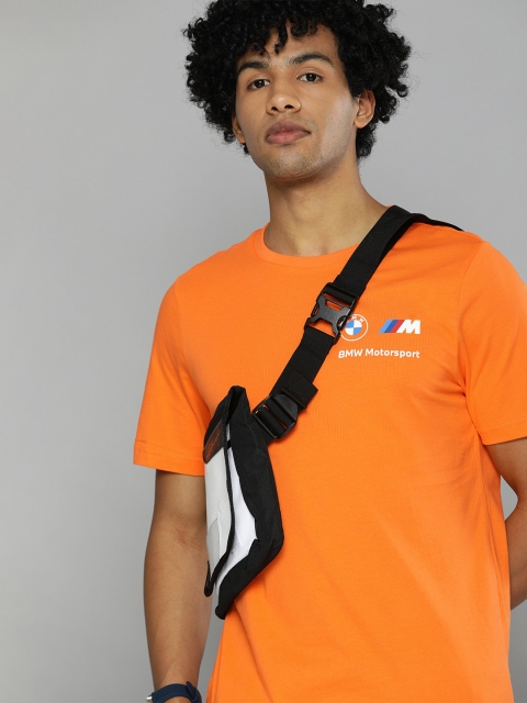 PUMA Motorsport Men Orange White BMW Motorsport Printed Pure Cotton T-shirt