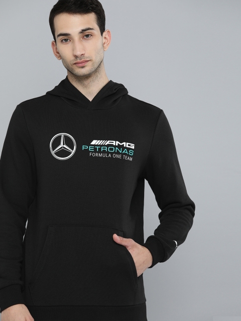 PUMA Motorsport Men Black Printed Mercedes F1 Essential Hooded Sweatshirt