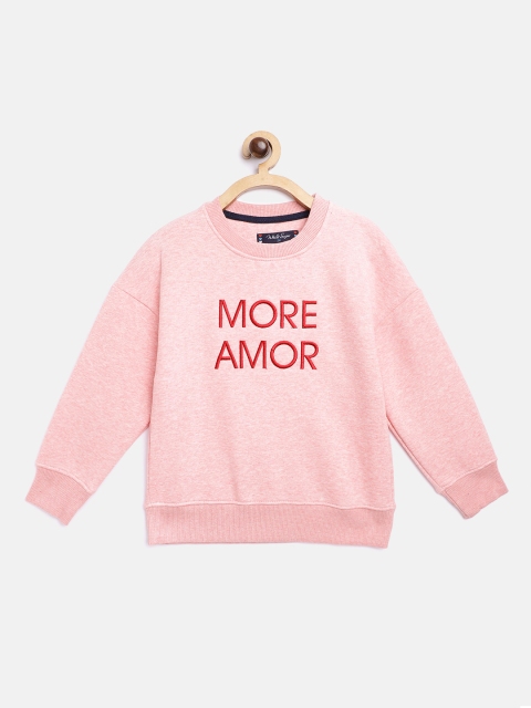 White Snow Girls Coral Pink & Red Embroidered Sweatshirt