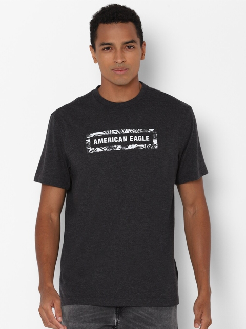 AMERICAN EAGLE OUTFITTERS Men Grey & White Brand Logo Printed Cotton T-shirt